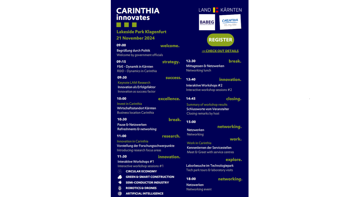 Slika: 21.11.2024 bo v Celovcu potekala konferenca Carinithia Innovates